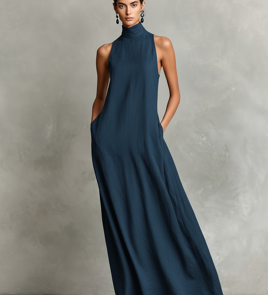 Caterina | Vestido longo preto minimalista para Mulher