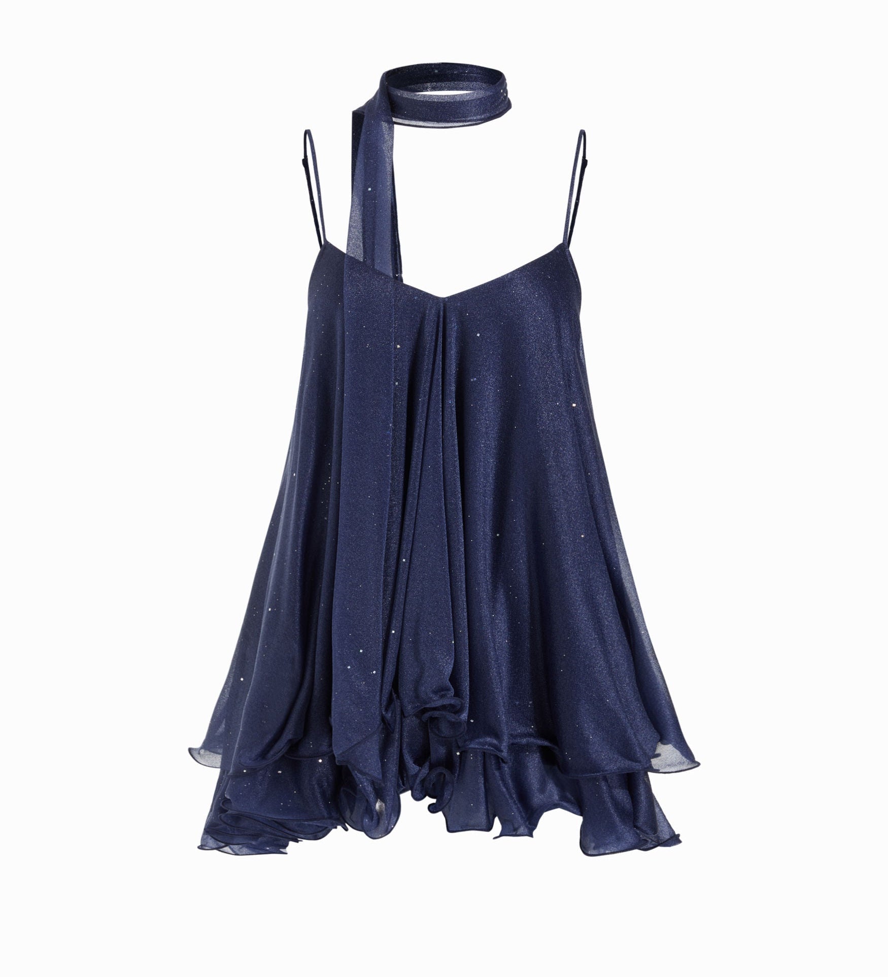 Brisa - Minivestido para mulher com decote em V, alças no pescoço, folhos e lenço na manga