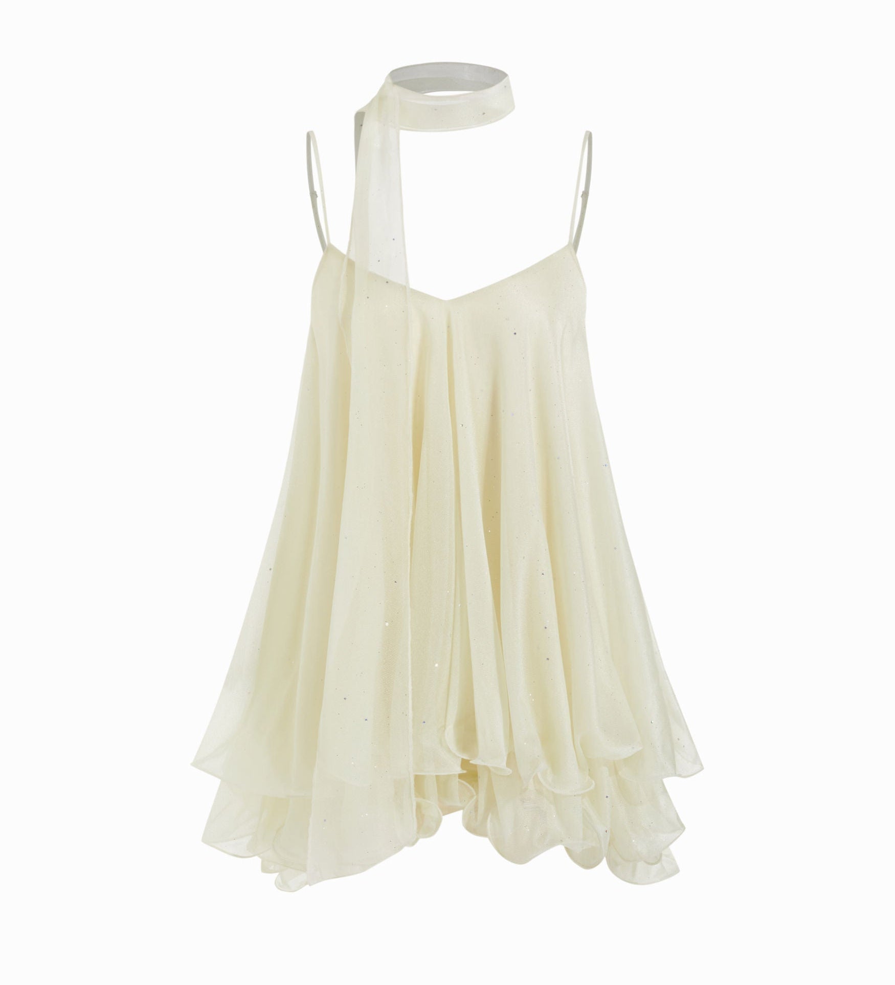 Brisa - Minivestido para mulher com decote em V, alças no pescoço, folhos e lenço na manga