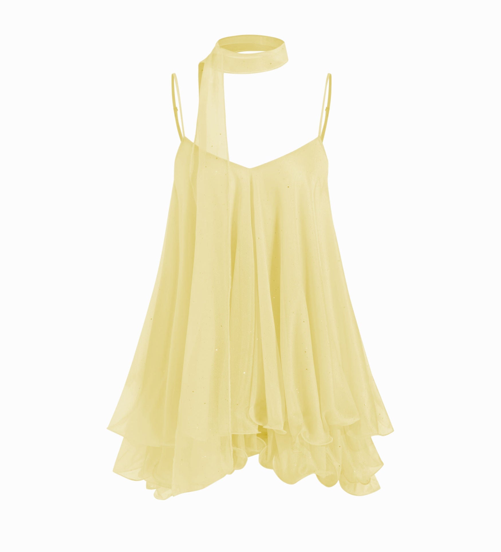 Brisa - Minivestido para mulher com decote em V, alças no pescoço, folhos e lenço na manga