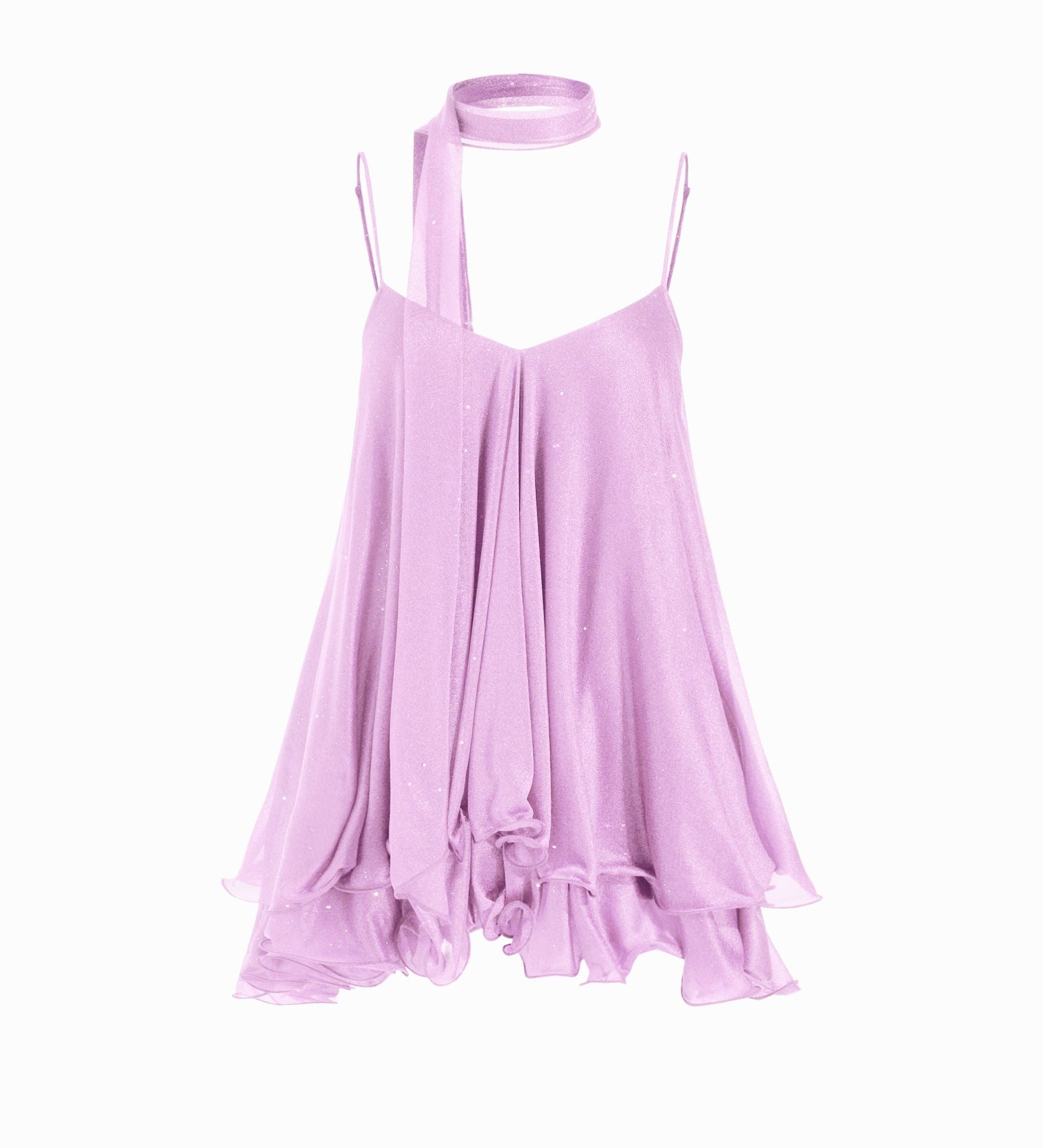 Brisa - Minivestido para mulher com decote em V, alças no pescoço, folhos e lenço na manga