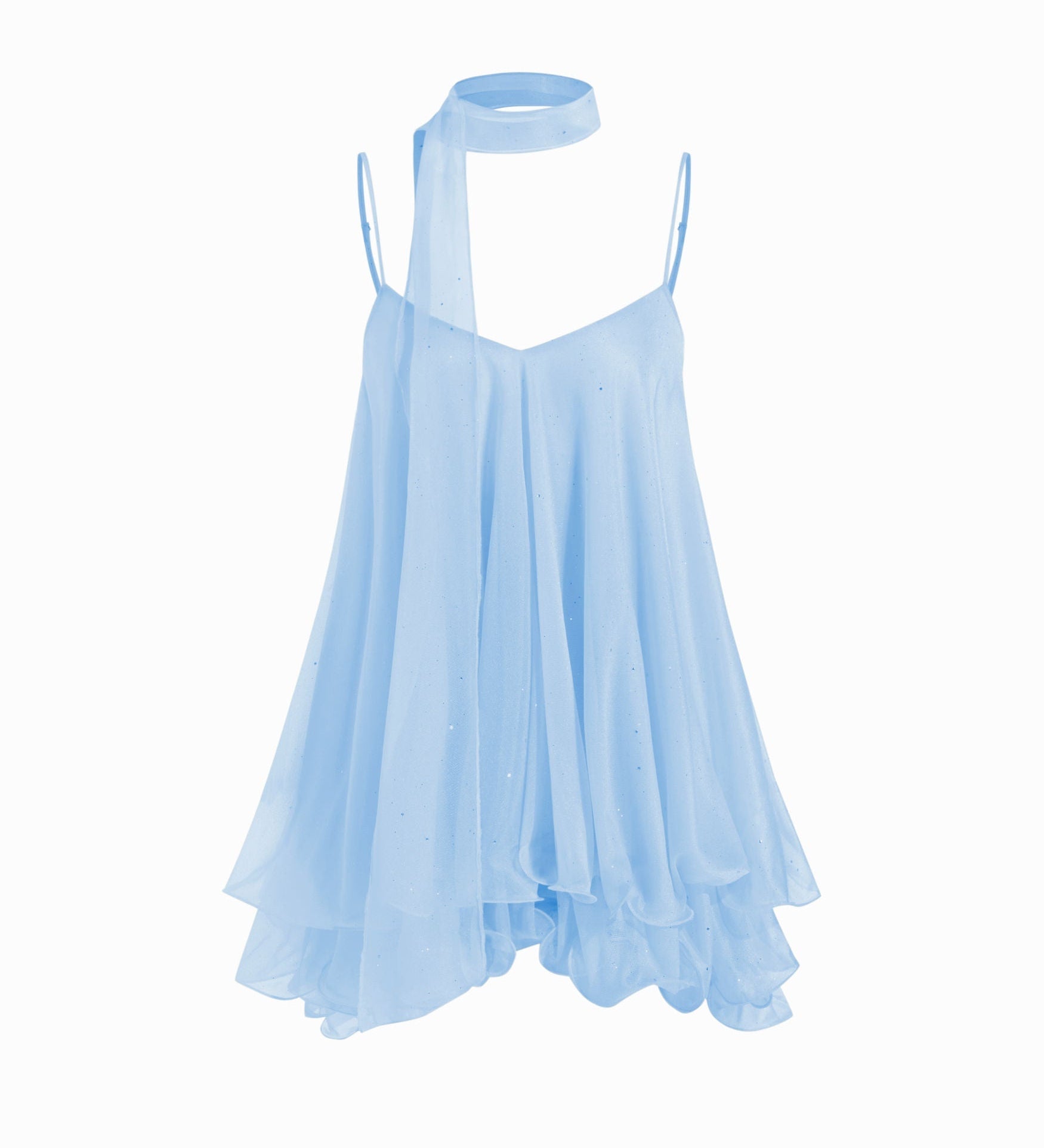 Brisa - Minivestido para mulher com decote em V, alças no pescoço, folhos e lenço na manga