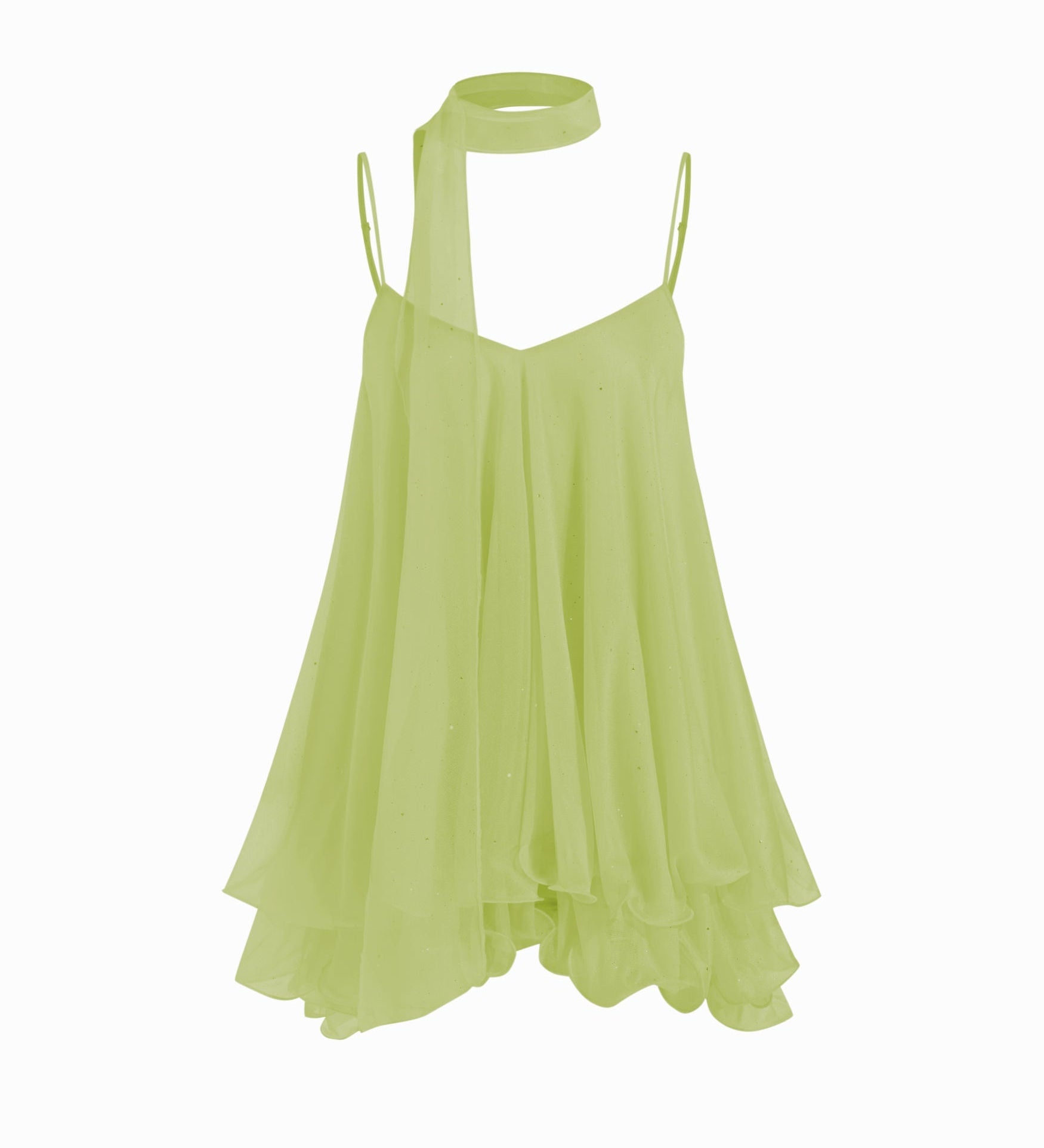 Brisa - Minivestido para mulher com decote em V, alças no pescoço, folhos e lenço na manga