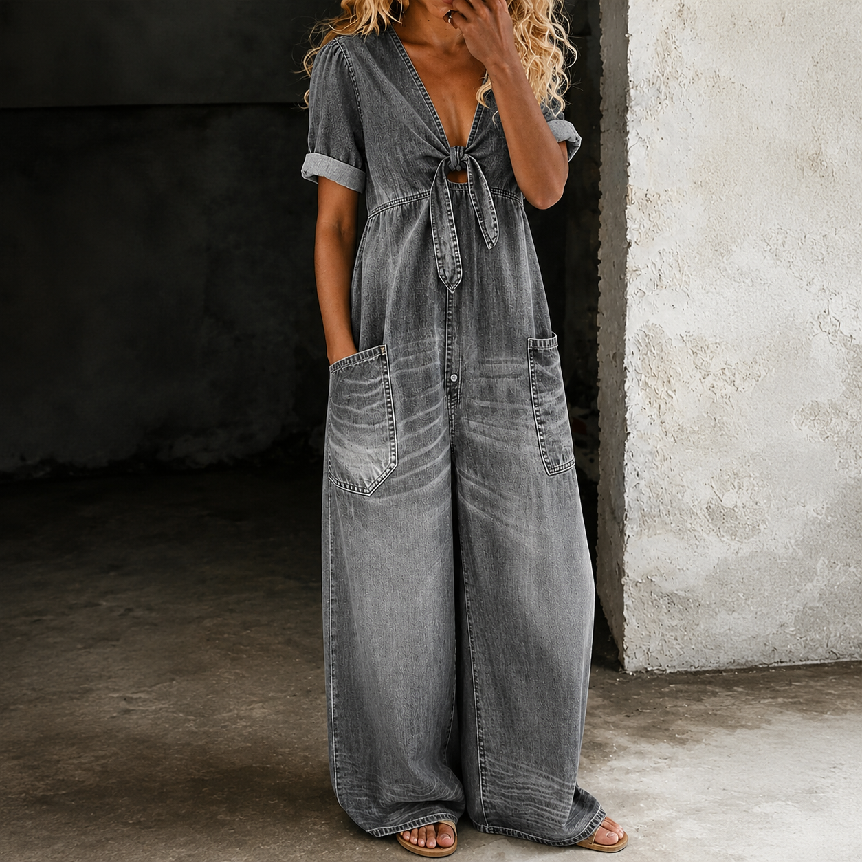 Maya | Macacão Denim de Perna Larga para Mulher