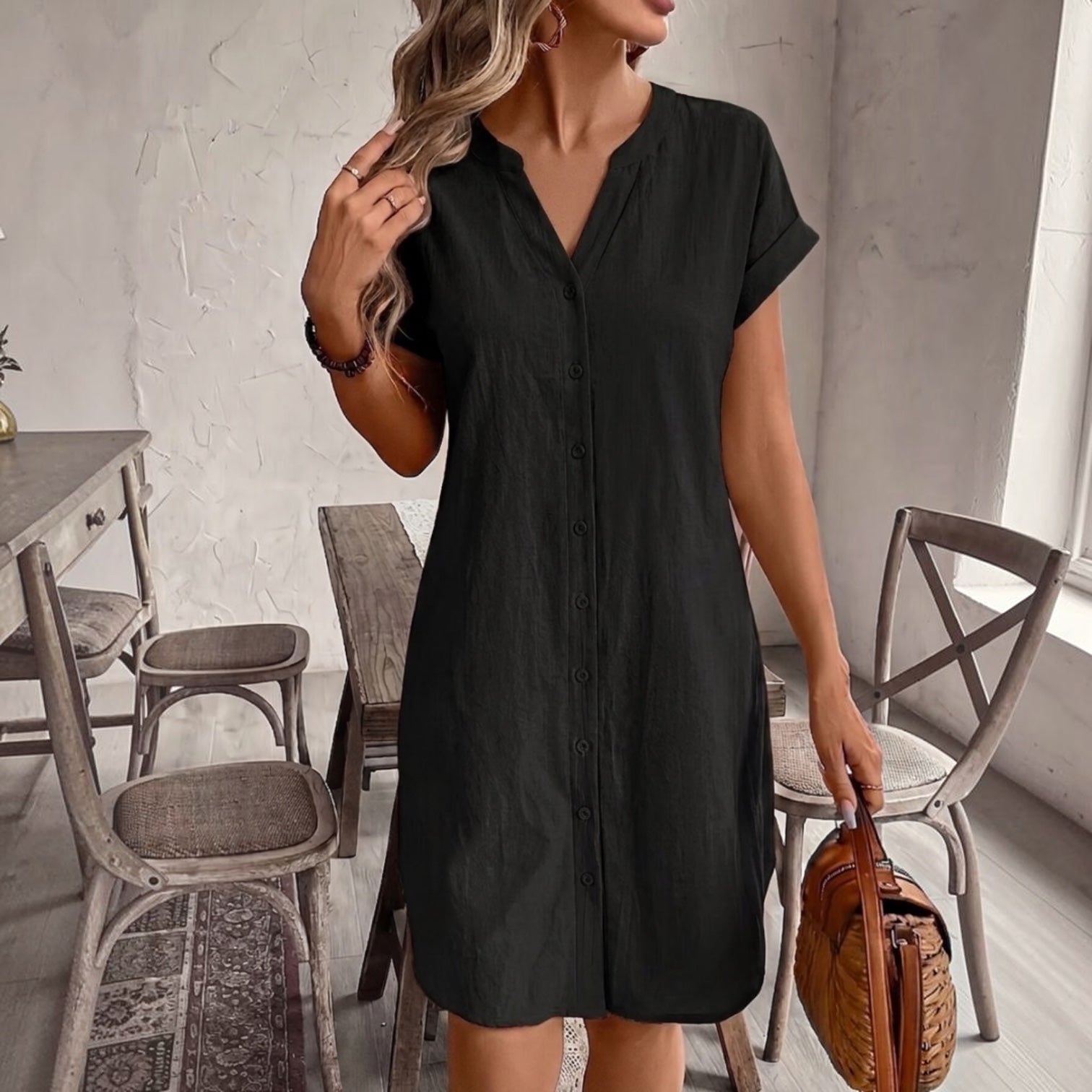 Tess | Vestido camisero de linho elegante e confortável para Mulher