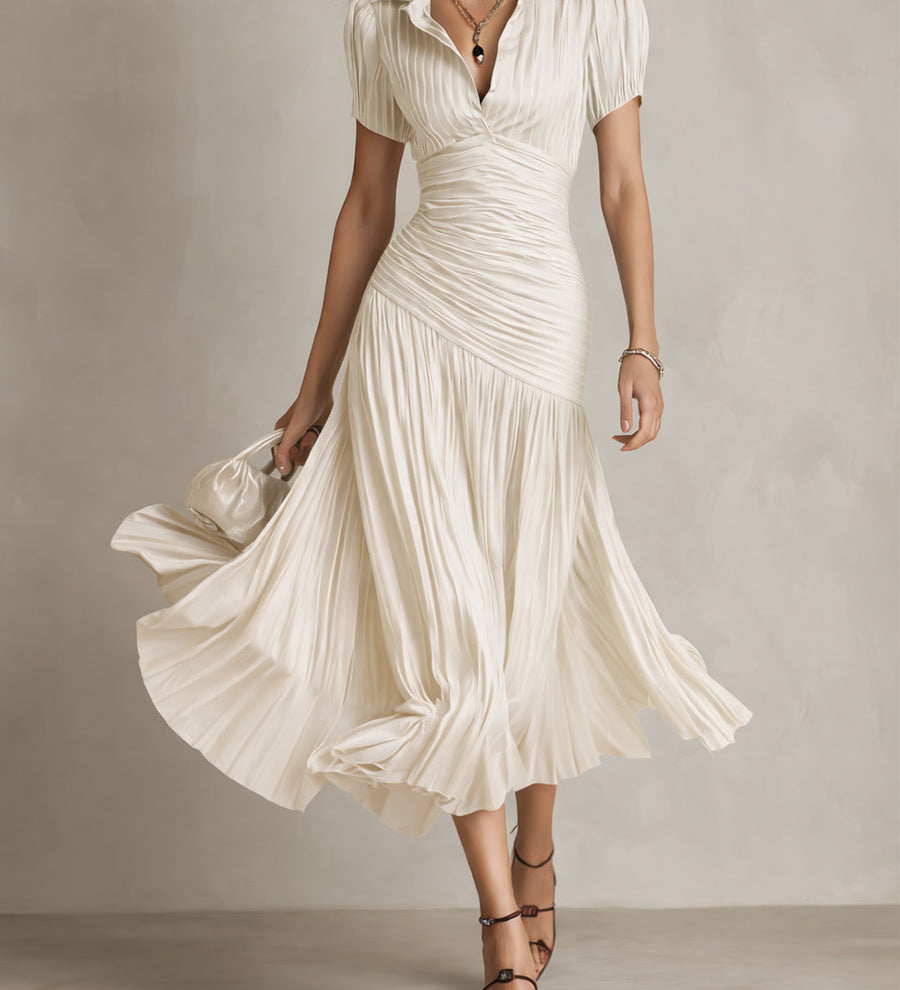 Adriana | Vestido midi satinado de riscas retro para Mulher