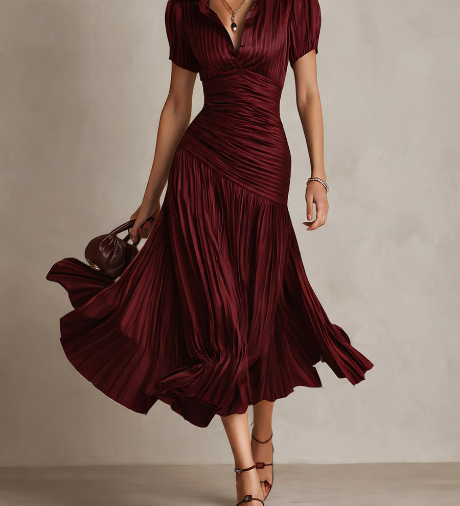 Adriana | Vestido midi satinado de riscas retro para Mulher