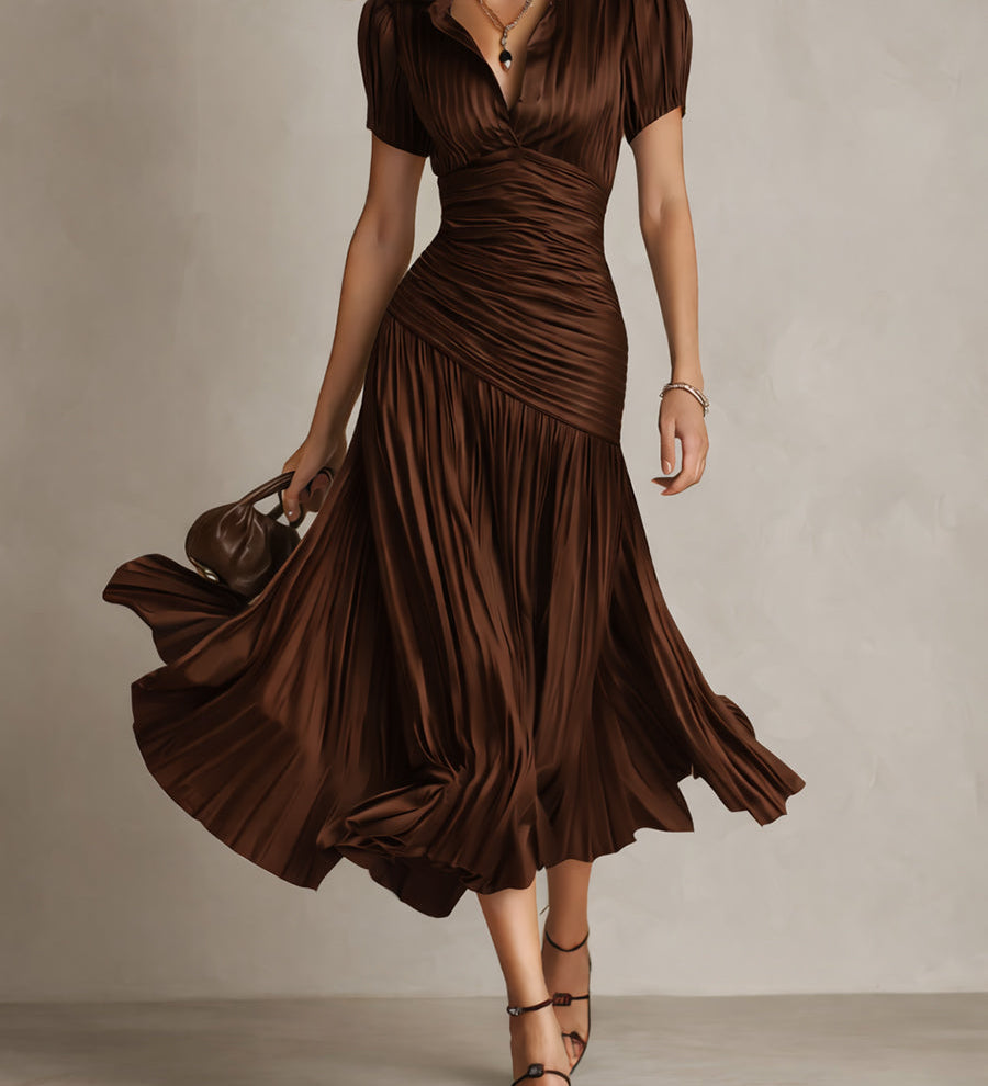 Adriana | Vestido midi satinado de riscas retro para Mulher