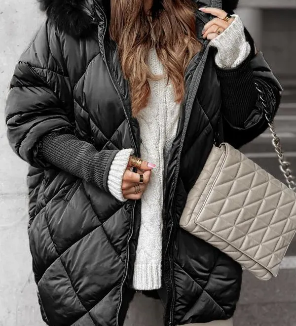 Annette - Conjunto de inverno com capuz e estampado de diamantes