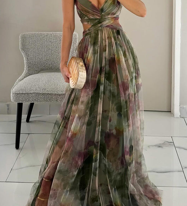 Giselle - Vestido longo de Mulher com estampa floral encantadora