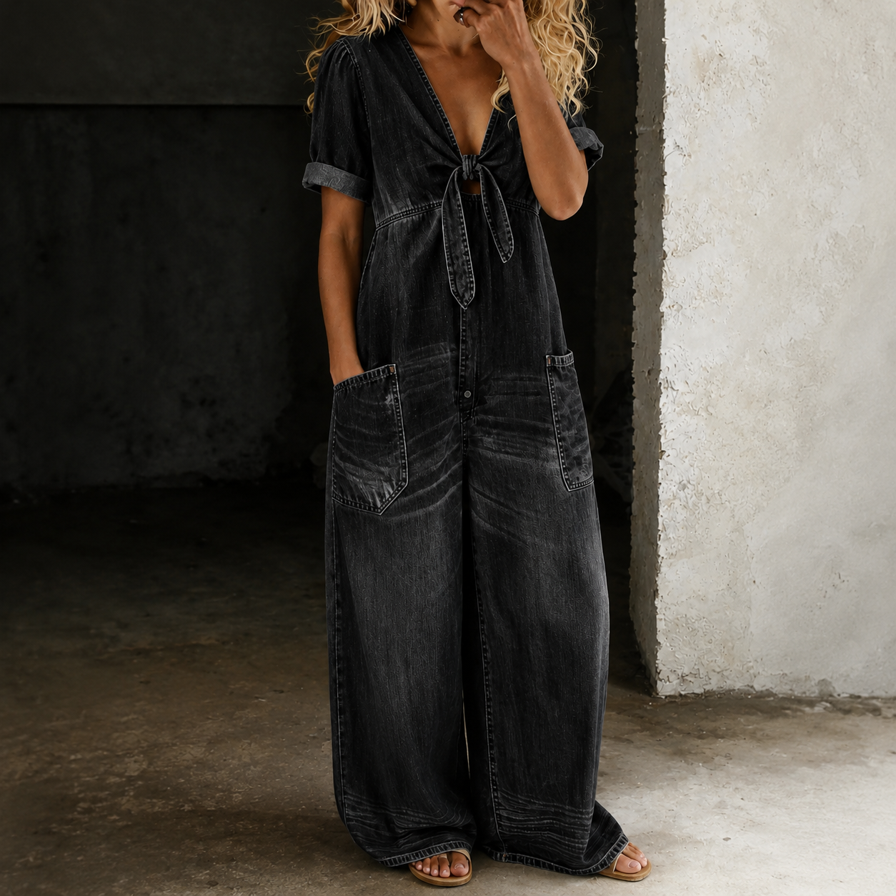 Maya | Macacão Denim de Perna Larga para Mulher