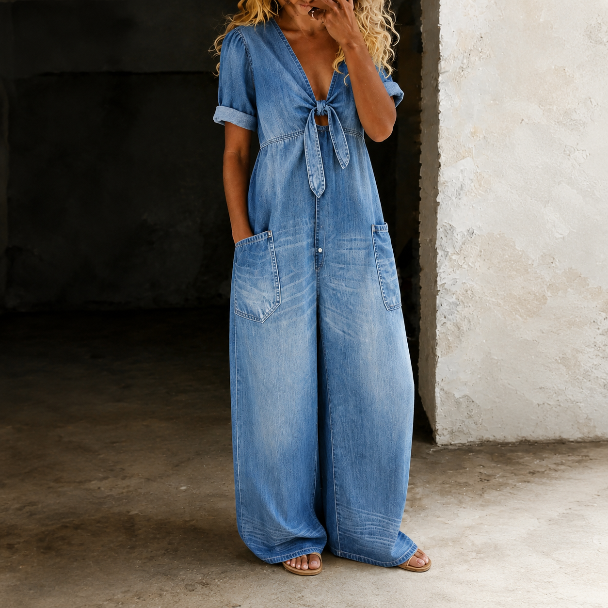 Maya | Macacão Denim de Perna Larga para Mulher