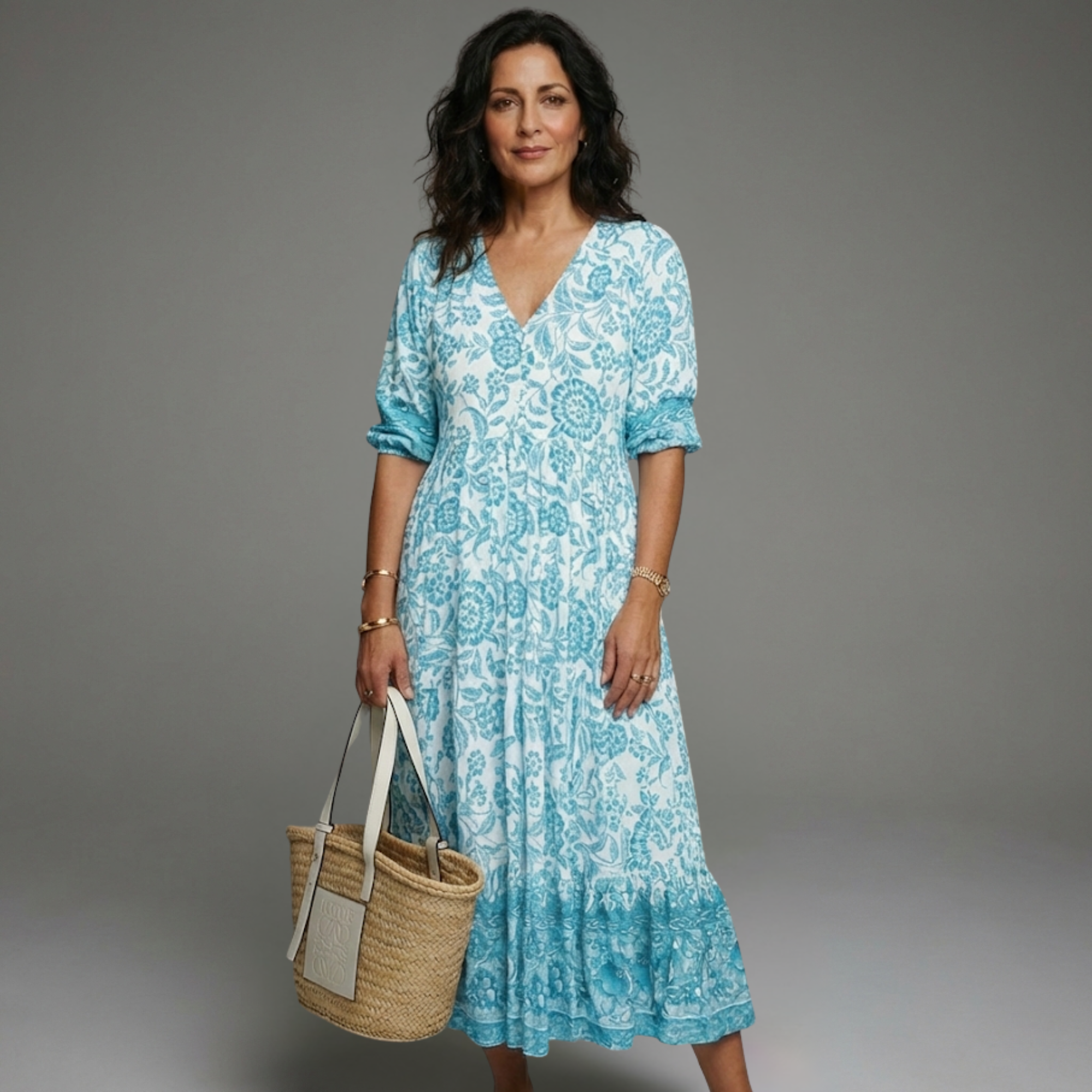 Nora - Vestido de verão feminino estampado floral com decote em V para Mulher