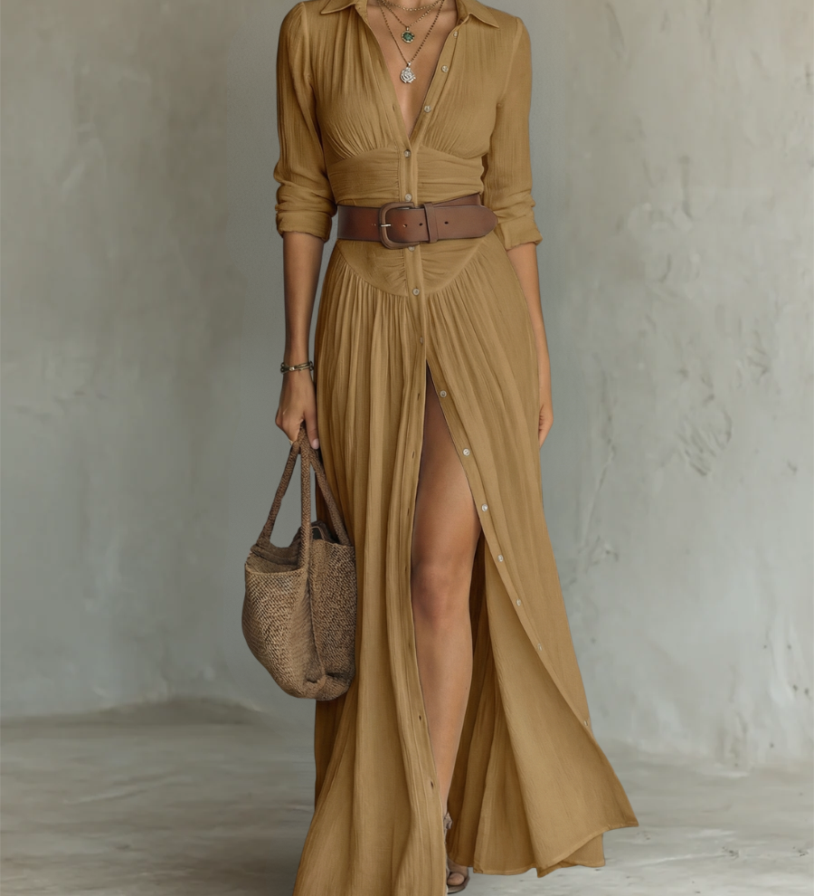 Amélia - Vestido maxi elegante para Mulher com colarinho