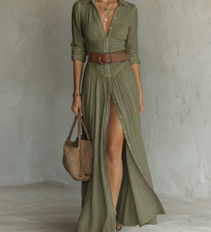 Amélia - Vestido maxi elegante para Mulher com colarinho