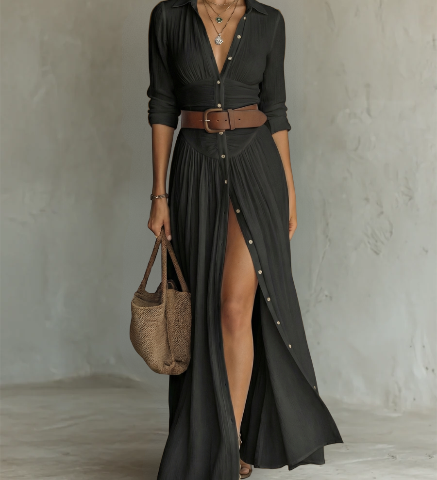 Amélia - Vestido maxi elegante para Mulher com colarinho
