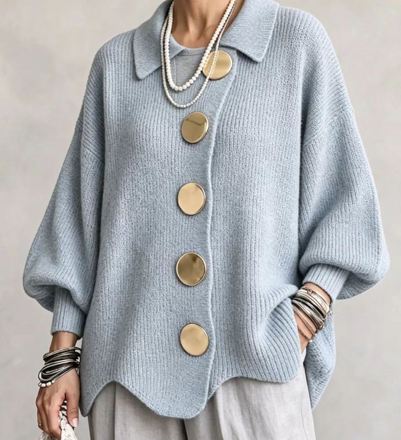 Victoire | Cárdigan oversized com grandes botões dourados para Mulher