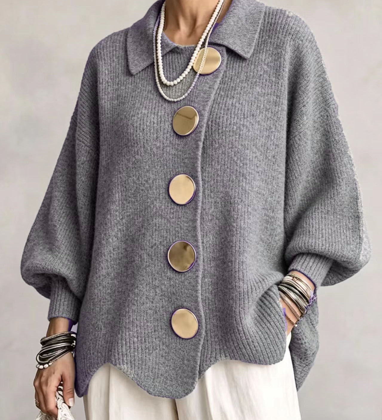 Victoire | Cárdigan oversized com grandes botões dourados para Mulher