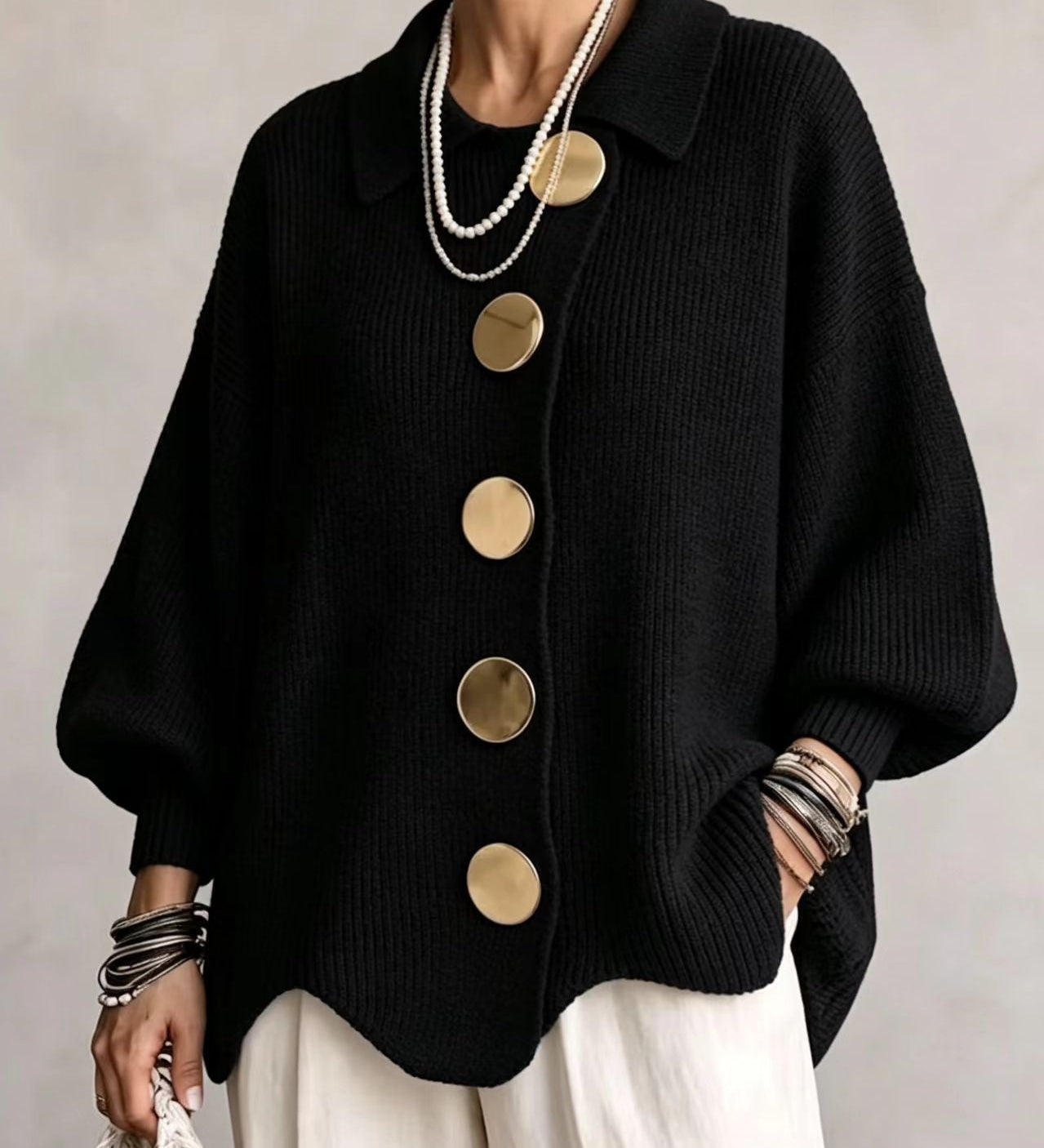 Victoire | Cárdigan oversized com grandes botões dourados para Mulher