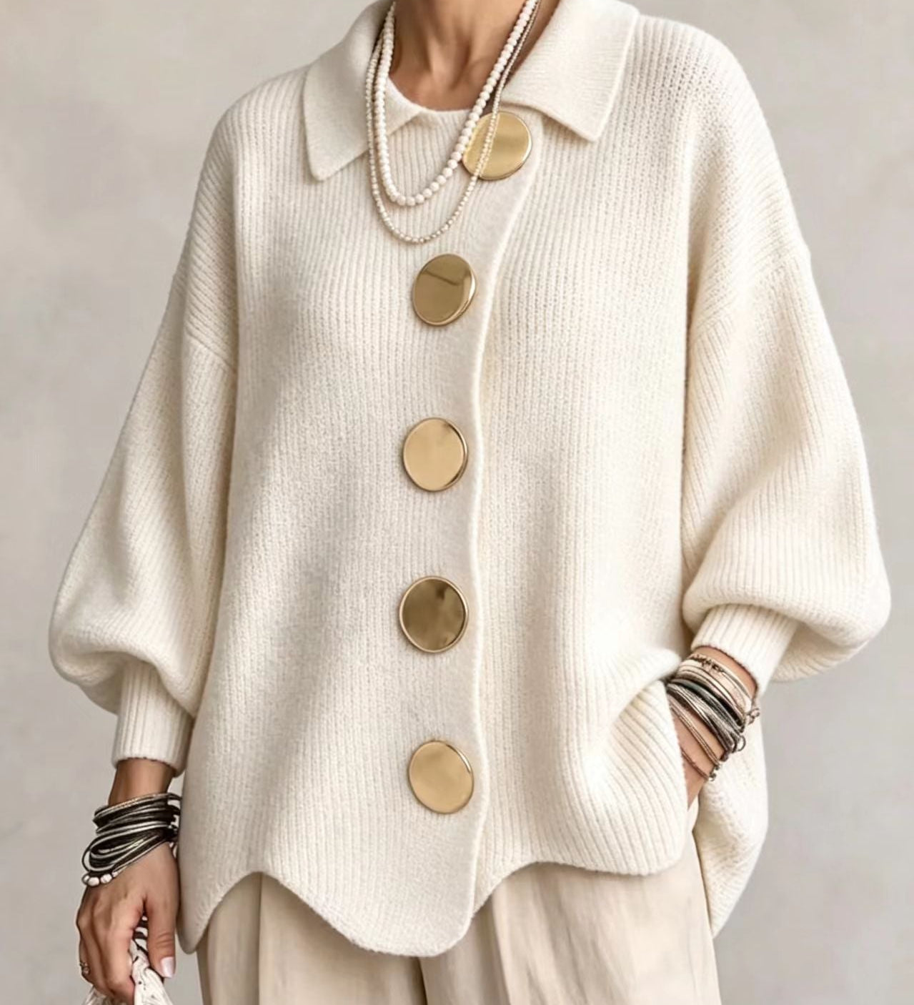 Victoire | Cárdigan oversized com grandes botões dourados para Mulher