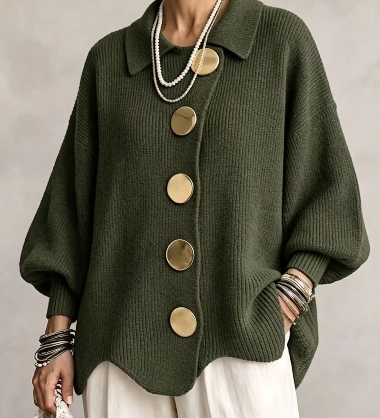 Victoire | Cárdigan oversized com grandes botões dourados para Mulher