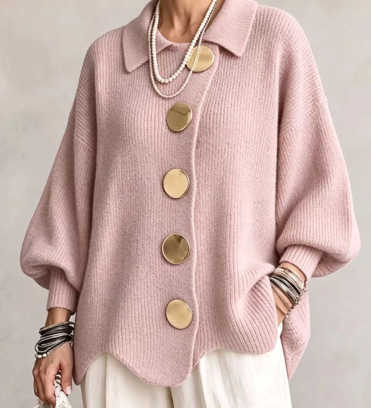 Victoire | Cárdigan oversized com grandes botões dourados para Mulher