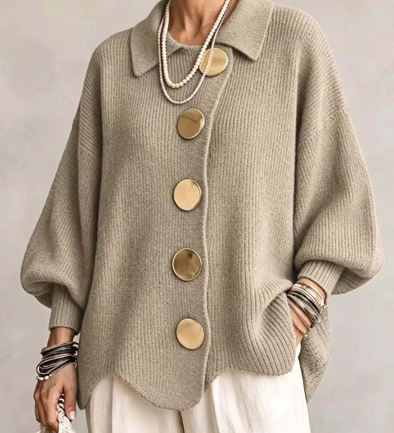 Victoire | Cárdigan oversized com grandes botões dourados para Mulher