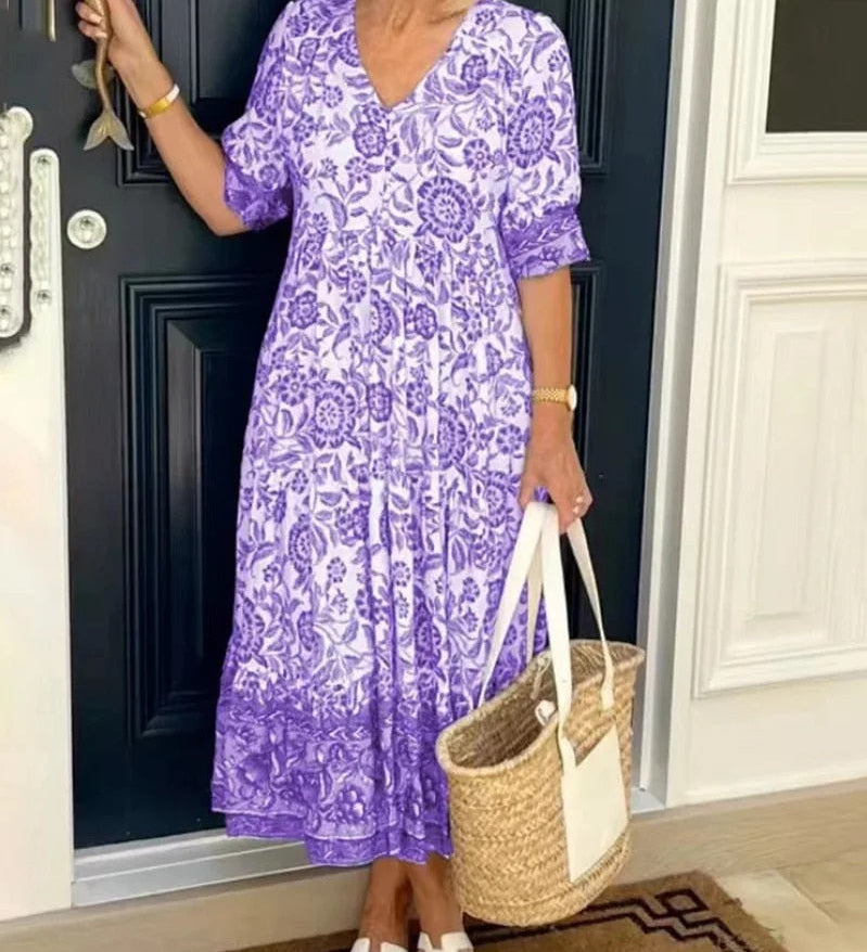 ARIA - Vestido floral elegante com decote em V
