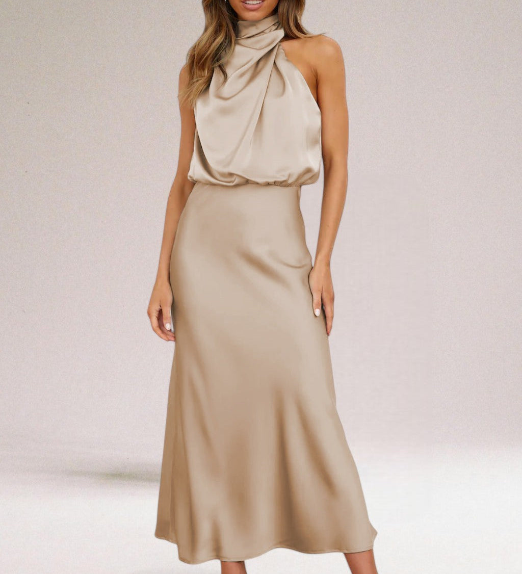 Flavia | Vestido de Mulher Halter de Cetim Glamouroso