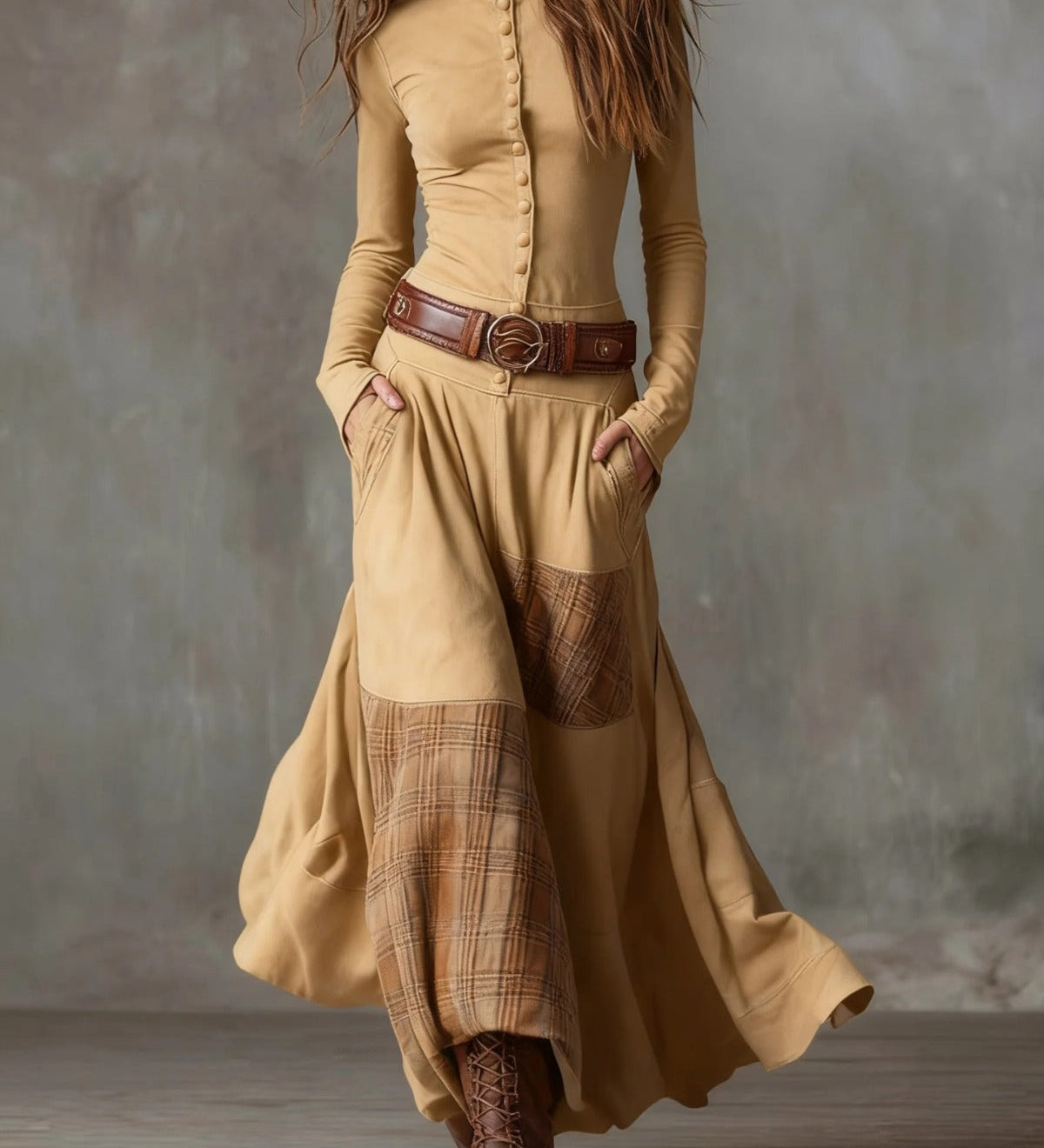 Azucena - Vestido maxi de camurça com cinto