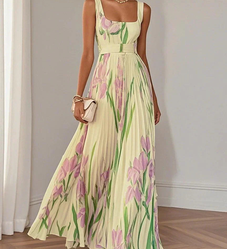Nina - Vestido longo de Mulher plissado floral