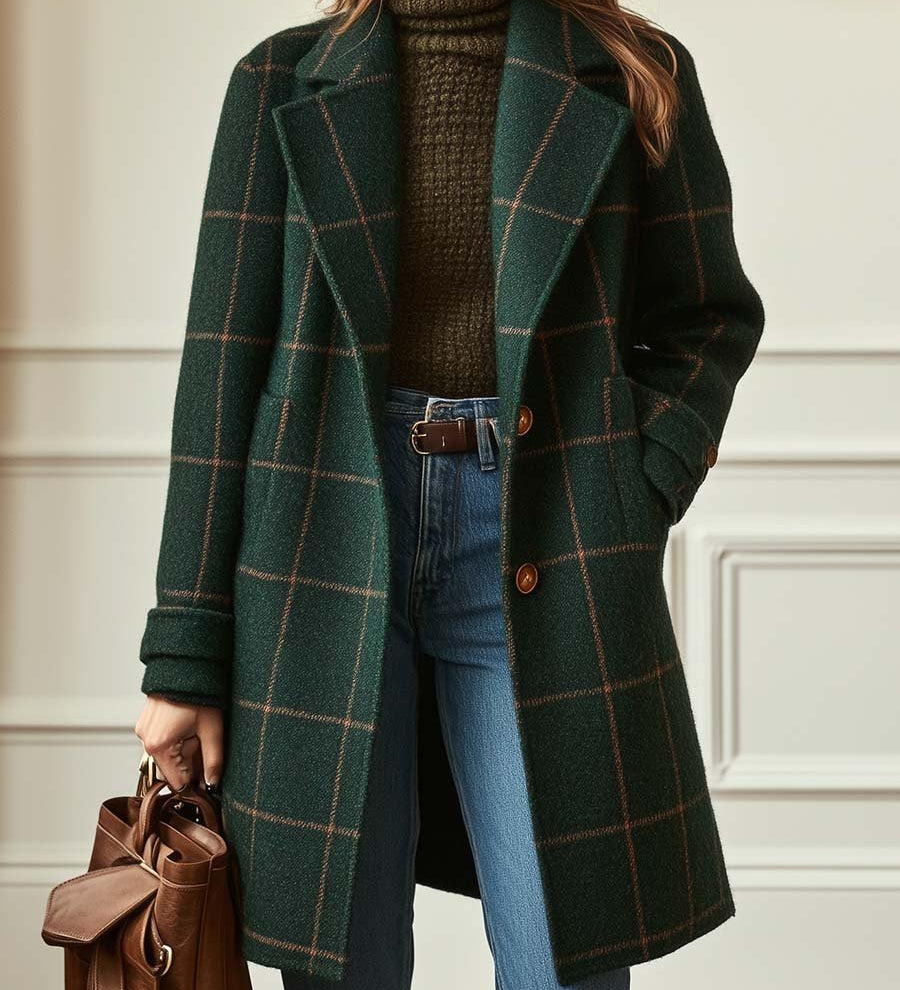 Florencia | Casaco retrô de tweed xadrez com lapelas