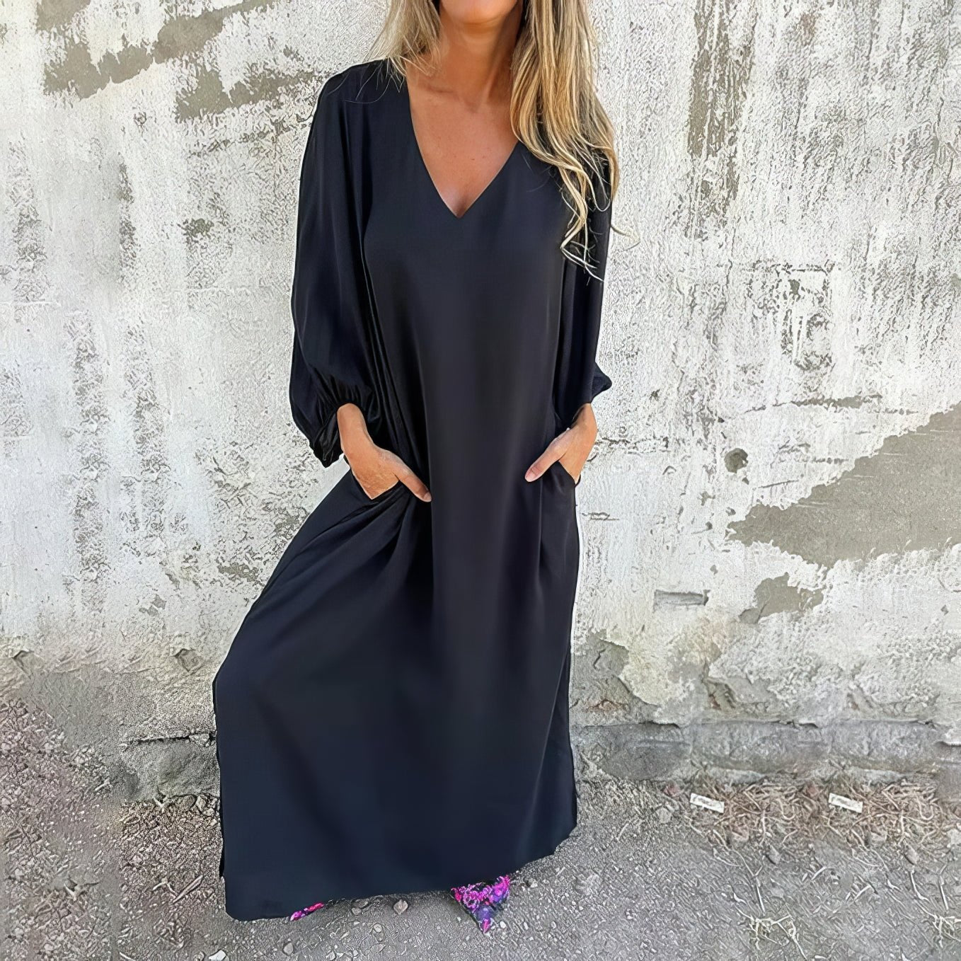 Diāna - Boho stila gara kleita ar kabatām