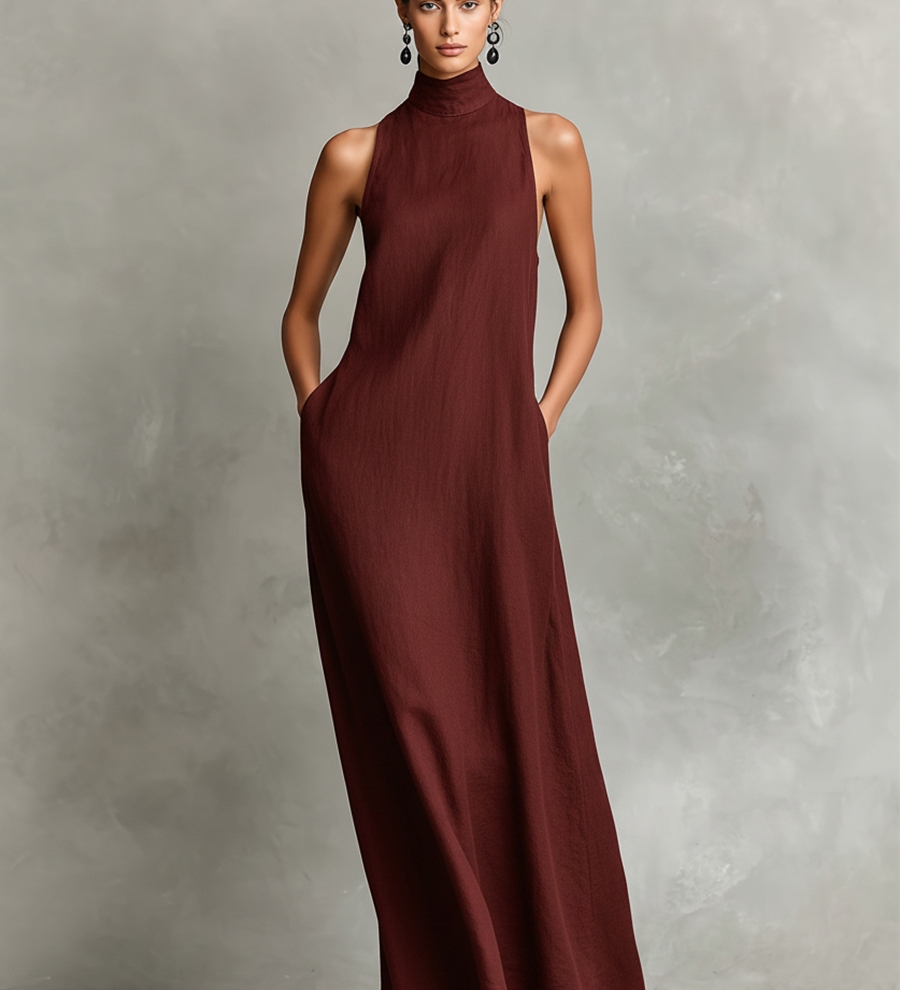 Caterina | Vestido longo preto minimalista para Mulher